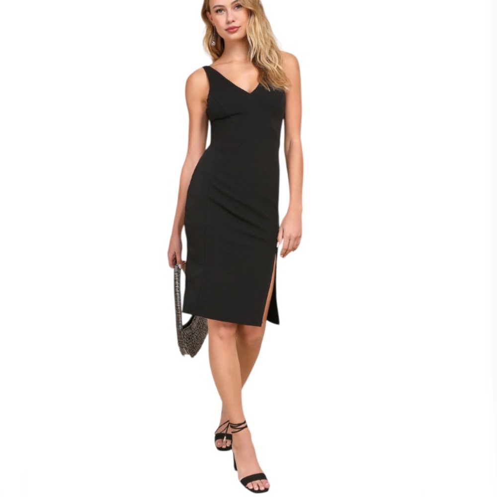 Lulus Iconic Moment Black Bodycon Midi Dress